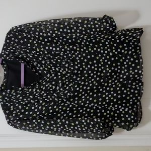 CHRISTOPHER & BANKS 3/4 Sleeve Black & White Polka Dot  Blouse Size Petite Large